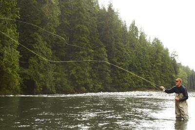 Man fly-fishing in British Columbian river