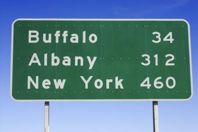 Interstate sign showing mileage
