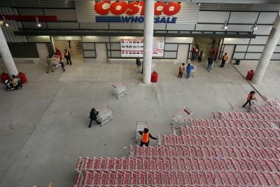 Shopping carts near entrance to Costco