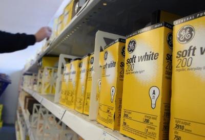 GE light bulbs on store shelf