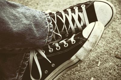 Old school shoes and blue jeans