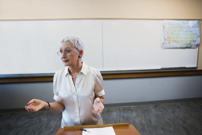 Woman talking to class