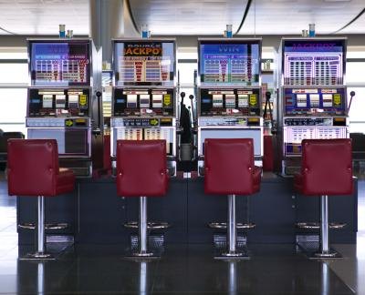 Slot machines inside airport terminal