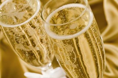 Champagne filled glasses.