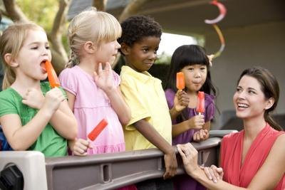 Kids enjoying snack-time.