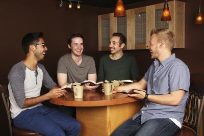 Book club meeting at coffee shop