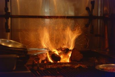 Brick oven in use