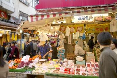 People shop at a Japanese market.