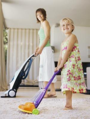 Light carpet, mom and daughter