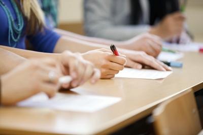 Students taking written test.