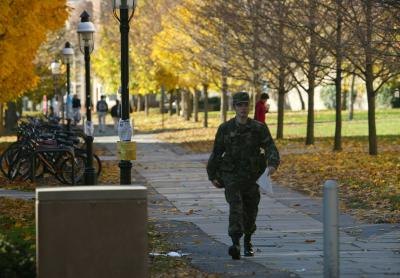 ROTC cadet walking on campus