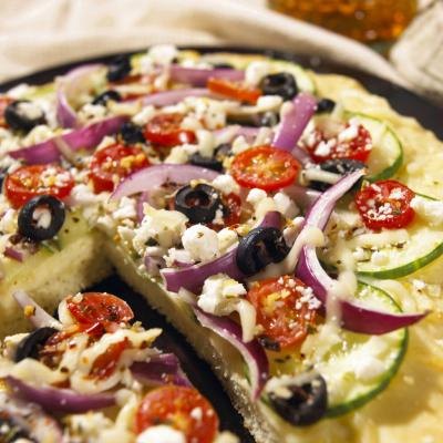 Vegetarian pizza with feta cheese