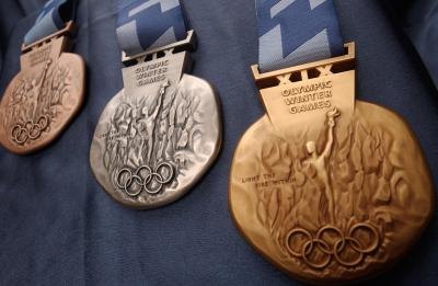 Olympic medals from the 2002 Winter Olympic Games in Salt Lake City, UT.