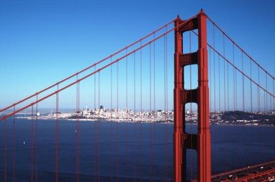 A center steel tower of the Golden Gate Bridge. A center steel tower of the Golden Gate Bridge.