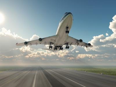 Commercial plane taking off runway Commercial plane taking off runway