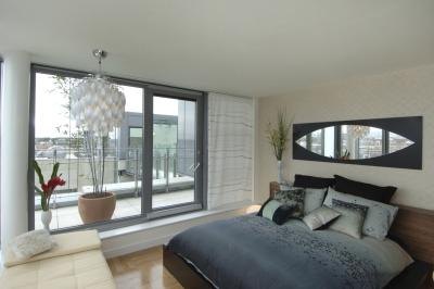 Tall plant in bedroom.