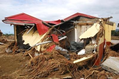 Building destroyed by typhoon