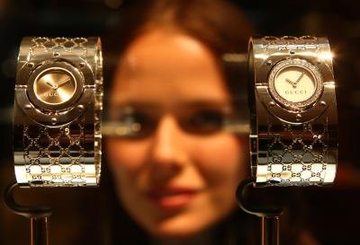 Gucci watches on display at Baselworld trade expo, Switzerland