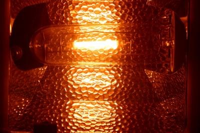 The halogen bulb uses a thinner filament that offers a brighter white light