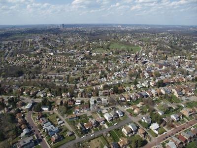 Aerial over Pittsburgh suburb