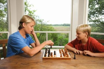 Teens playing chess