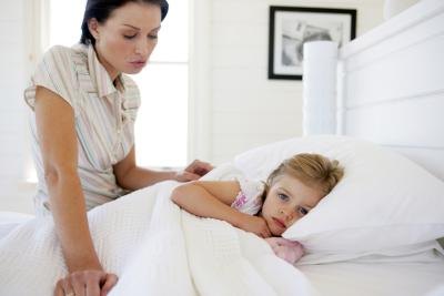 Sick daughter in bed
