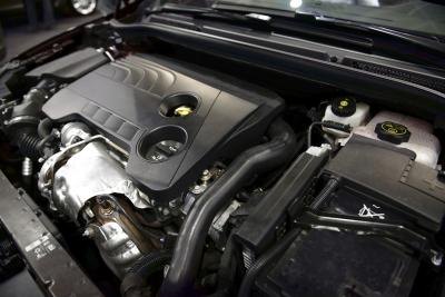 A close-up of a clean car engine