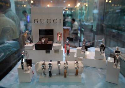 Gucci watches on display at store