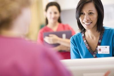 The hospital admitting clerk might be the first face that greets you as you enter a hospital. The hospital admitting clerk might be the first face that greets you as you enter a hospital.