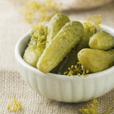 A bowl of pickles.