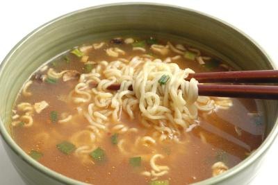 Instant ramen noondles in broth