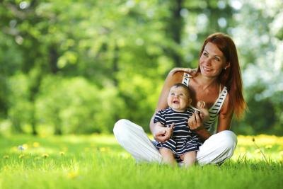 Mother and young child at park