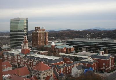 An aerial view of downtown Knoxville.