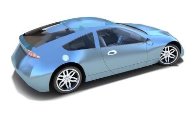Blue Hybrid sports car.