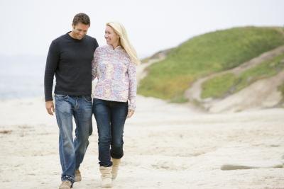 Couple walking on beach