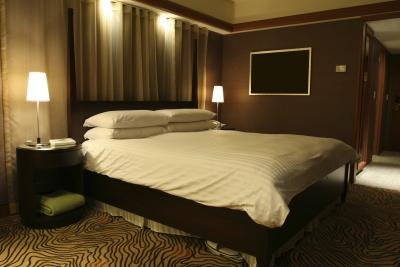 A comfortable dark bedroom.