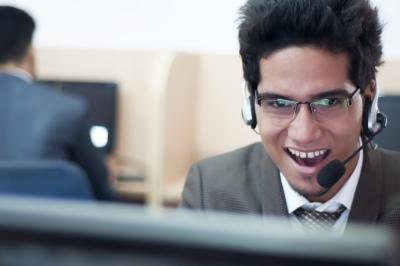 Indian employee on phone