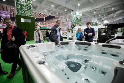 Latest jacuzzi on display at Ideal Home trade show in London, England