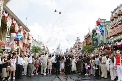 People celebrating Independence Day at Walt Disney World
