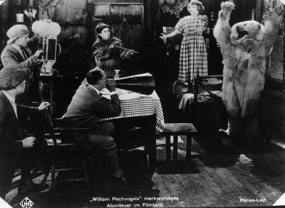 A scene from the silent movie "Adventures in Film Land", circa 1925
