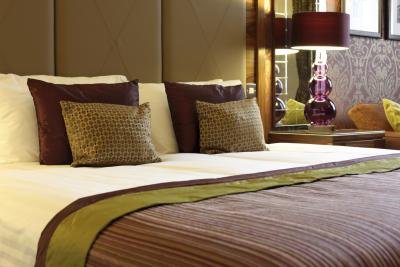 Bed in hotel room