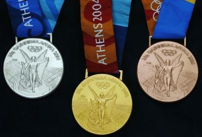 Olympic medals from 2004 Summer Olympics in Athens, Greece