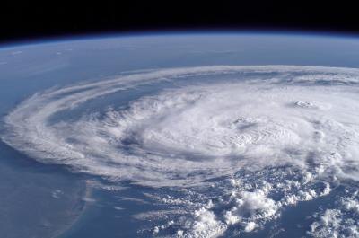 Typhoon forming over ocean