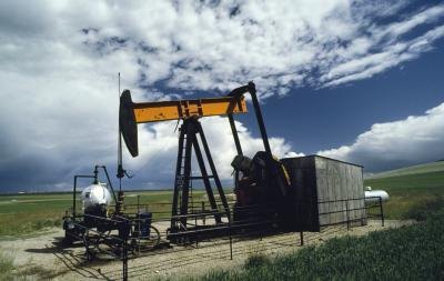 Oil is pumped near Calgary, Alberta, Canada.