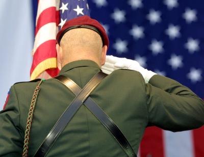 U.S. Army Airborne Ranger saluting the flag
