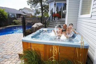 Family having fun in hot tub Family having fun in hot tub