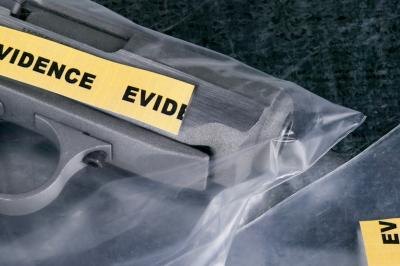 A close-up of evidence in a plastic bag.