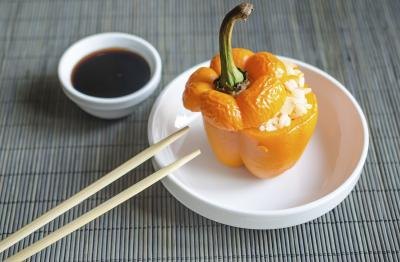 stuffed pepper with soy sauce