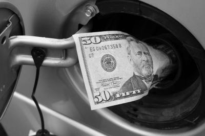 American $50 bill in gas tank of car.