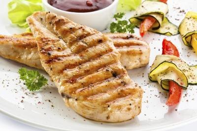 Grilled chicken on a plate with vegetables